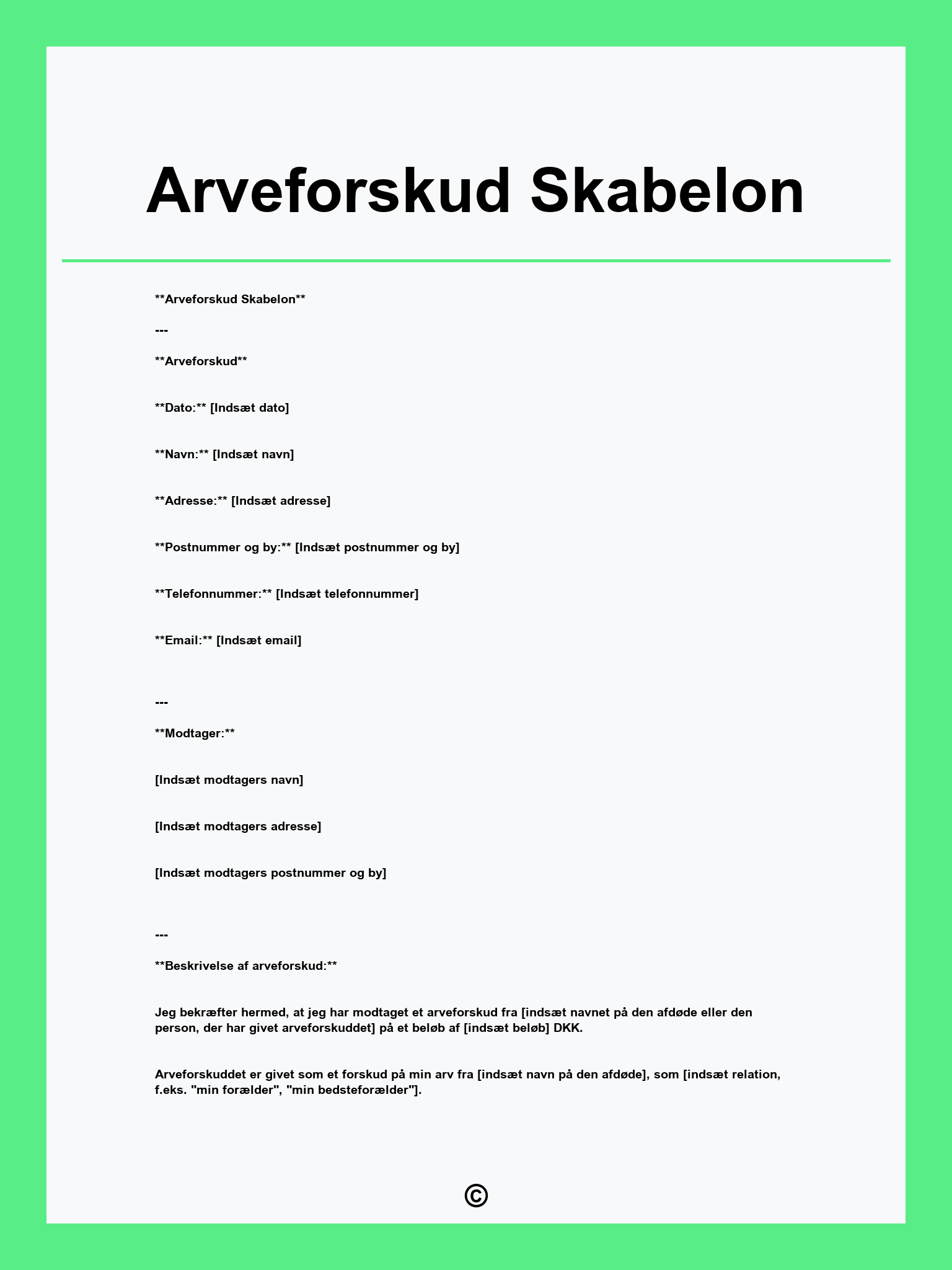 Arveforskud Skabelon