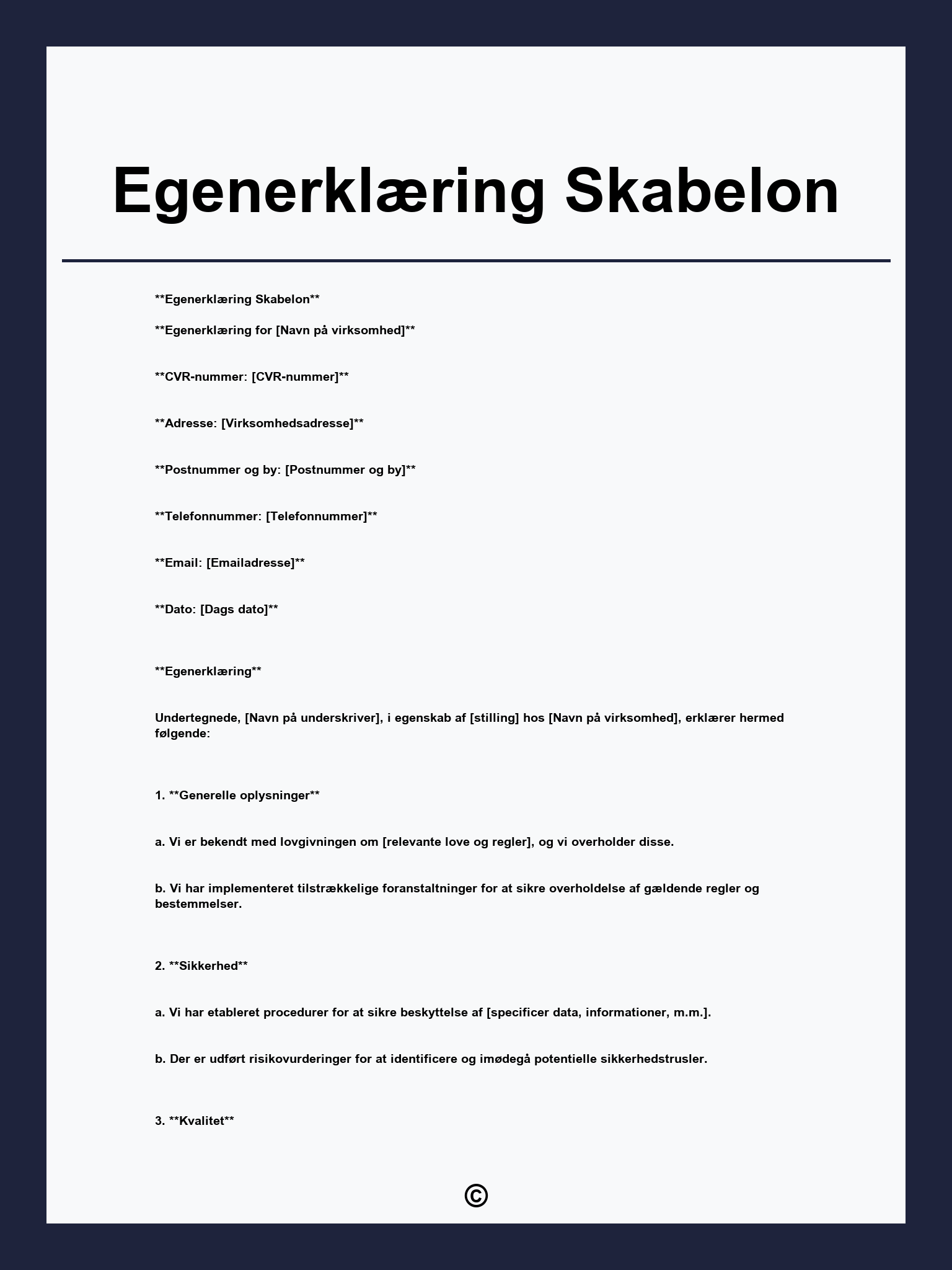 Egenerklæring Skabelon