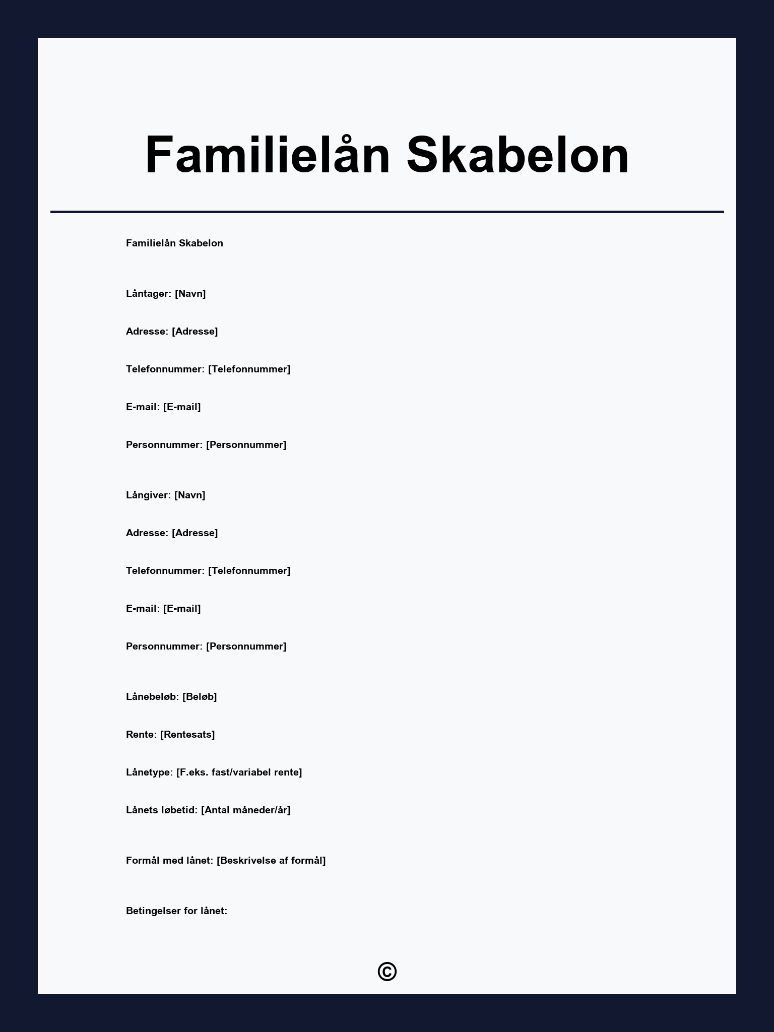 Familielån Skabelon