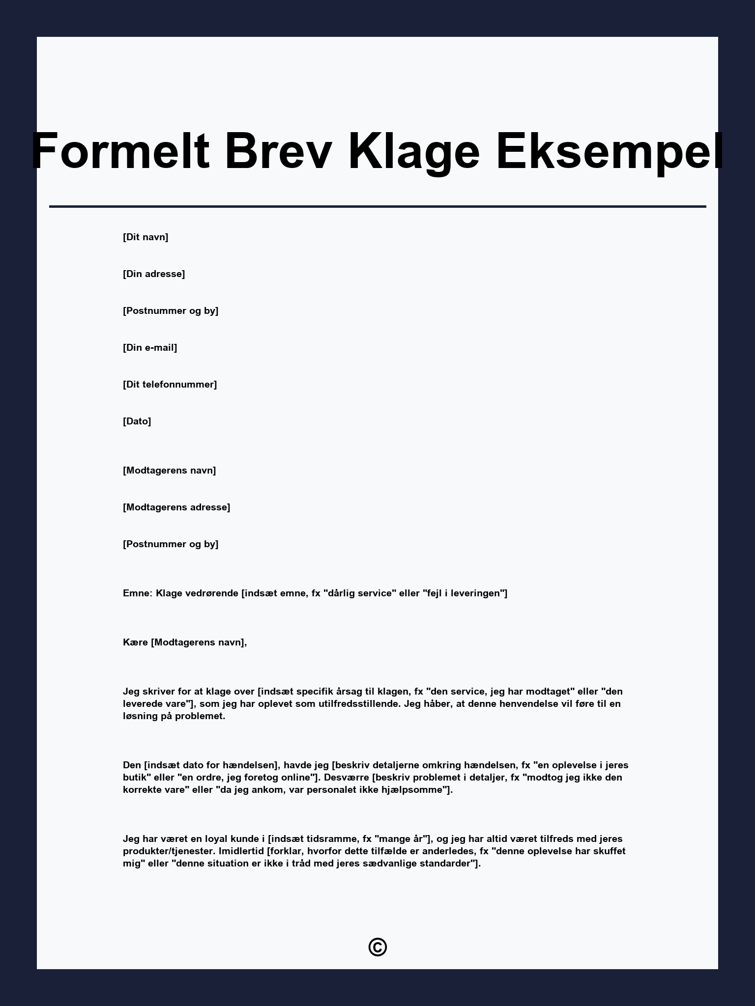Formelt Brev Klage Eksempel