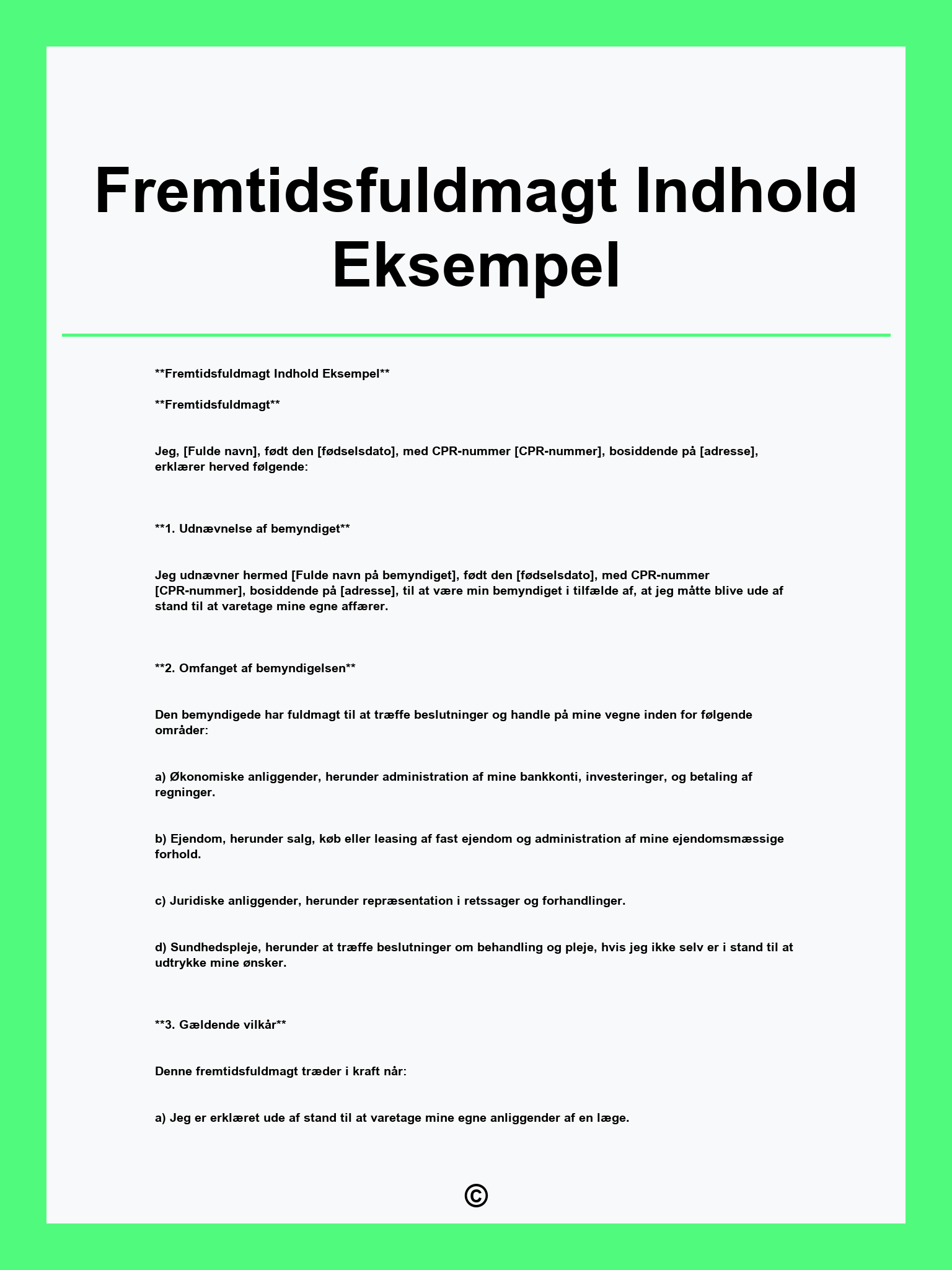 Fremtidsfuldmagt Indhold Eksempel