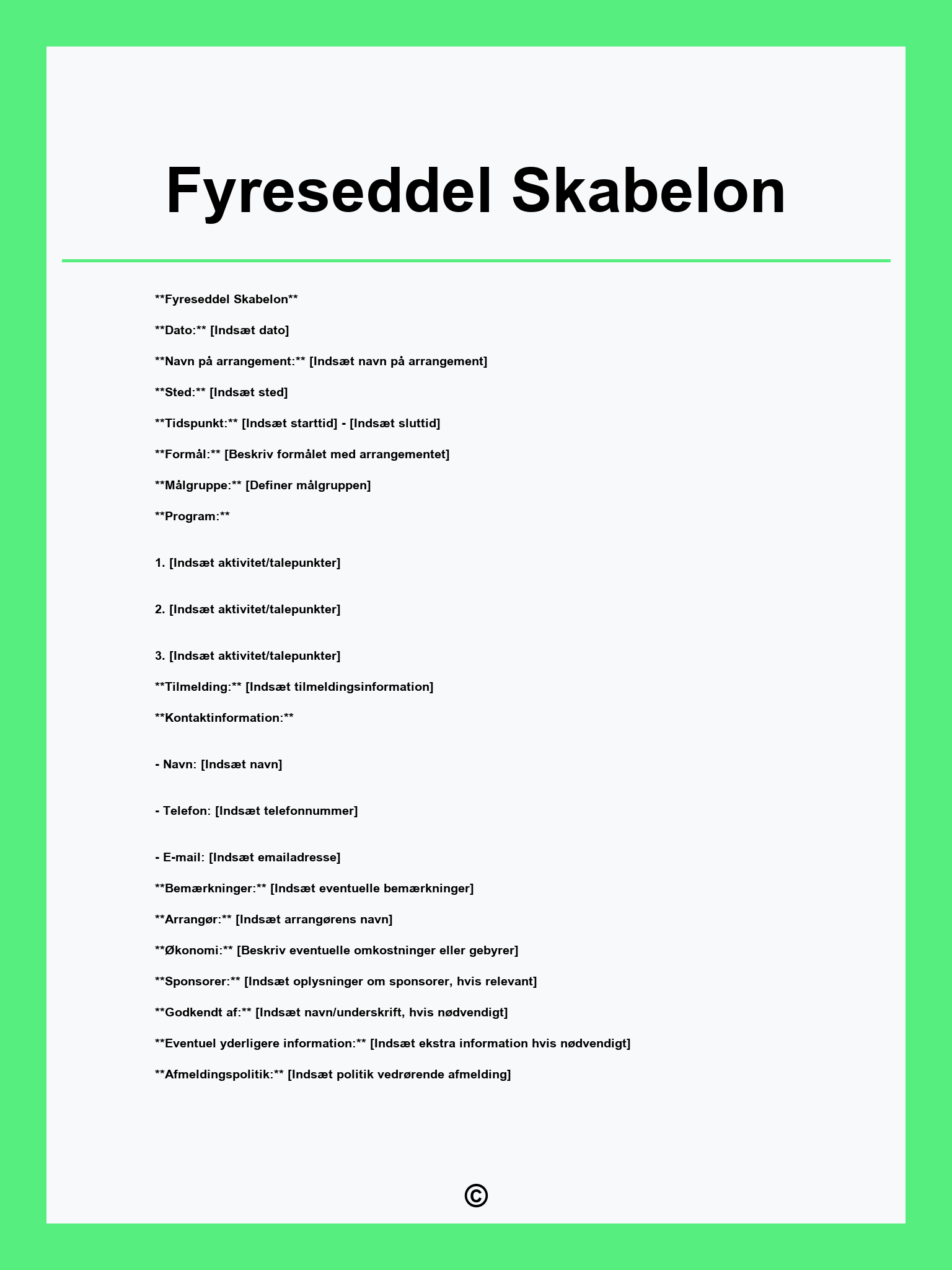 Fyreseddel Skabelon