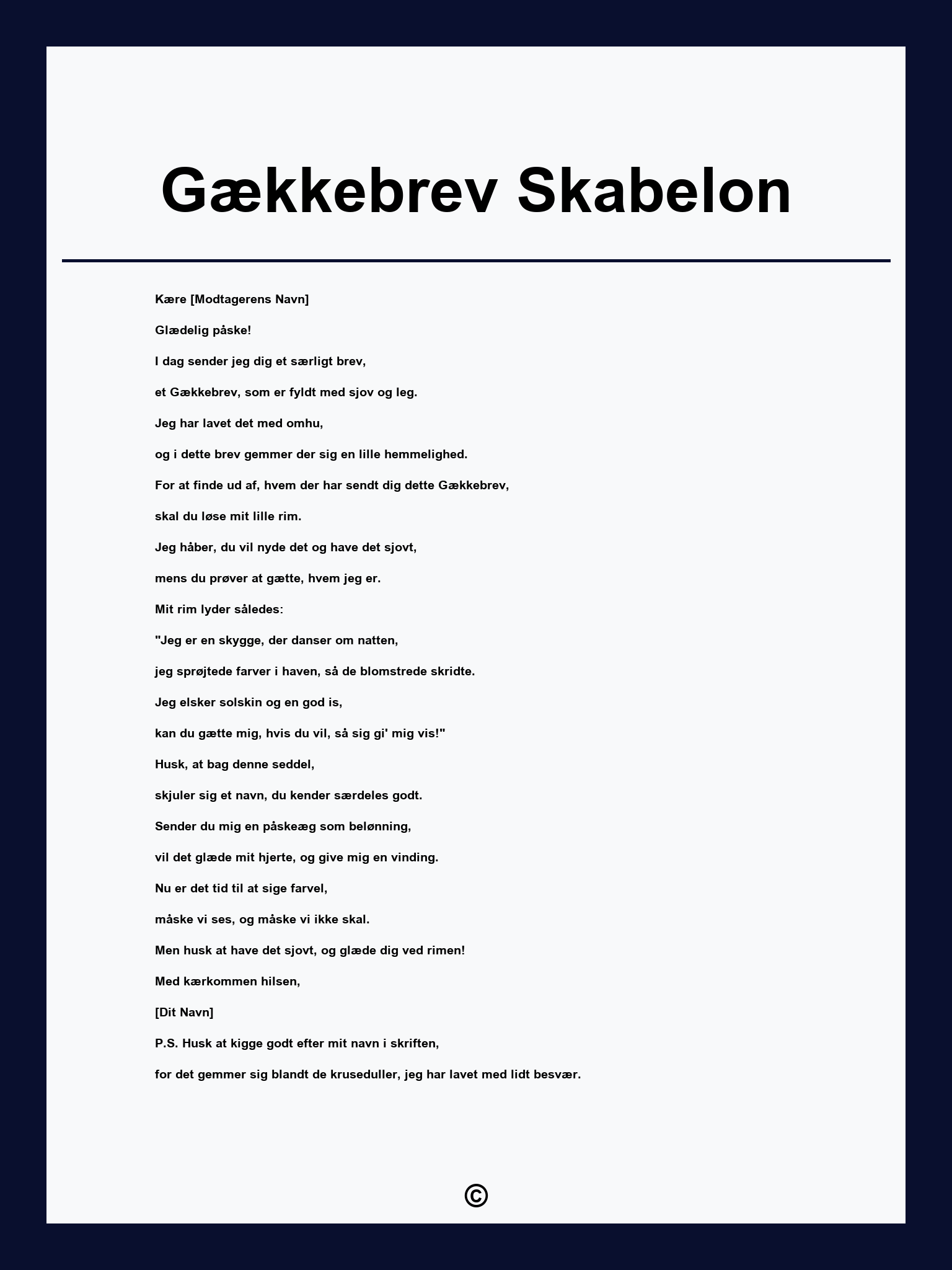 Gækkebrev Skabelon