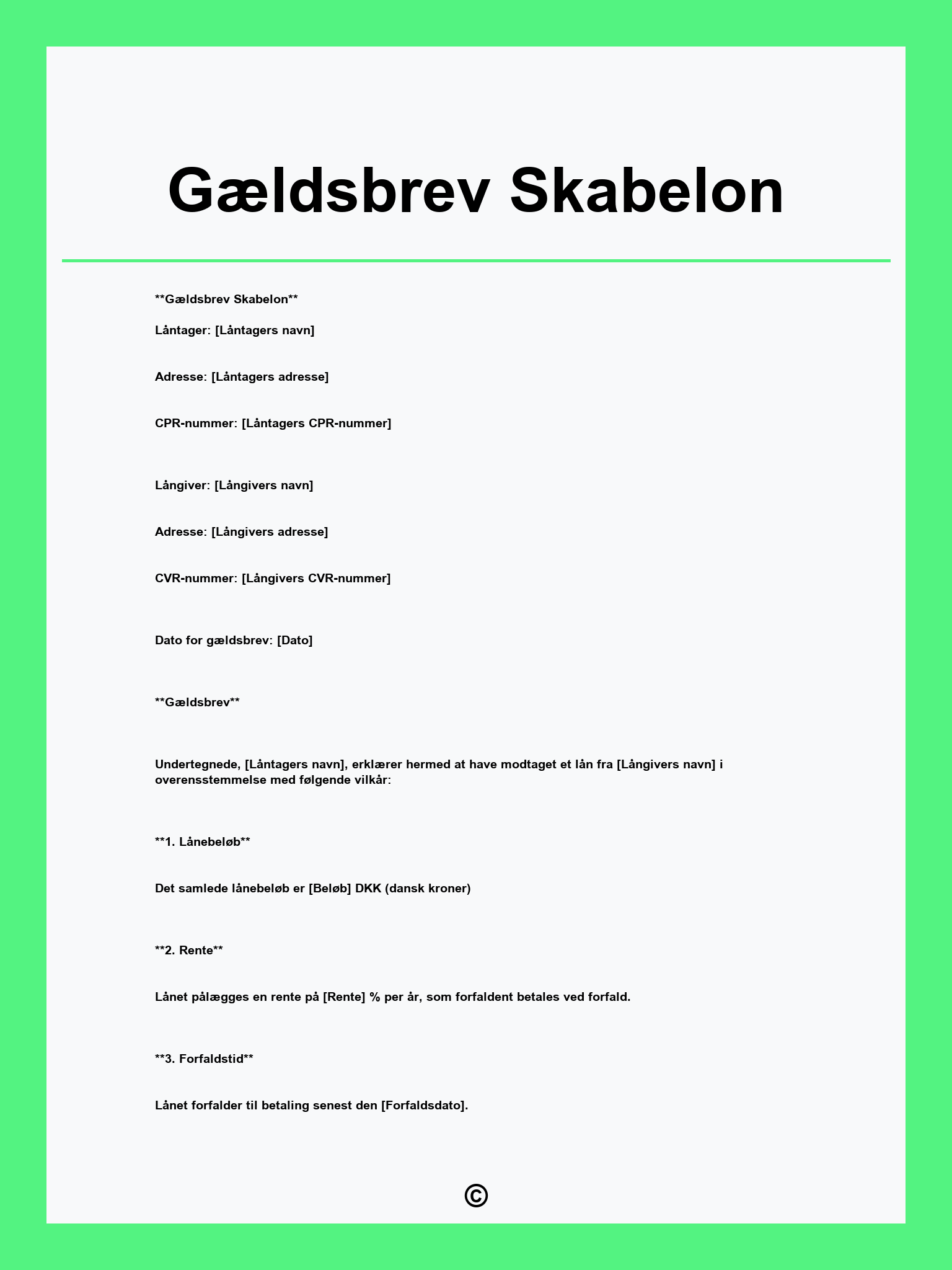 Gældsbrev Skabelon