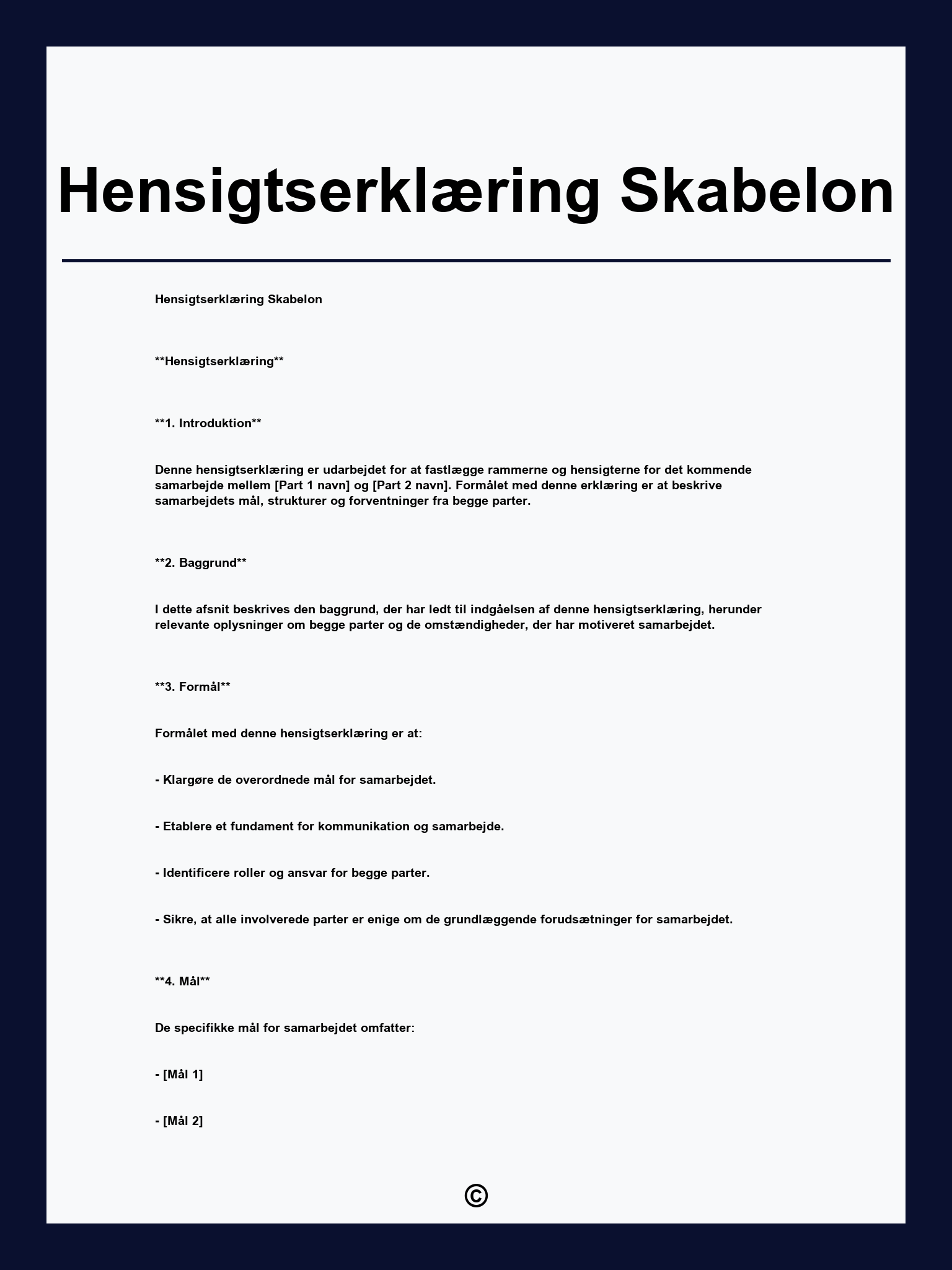 Hensigtserklæring Skabelon