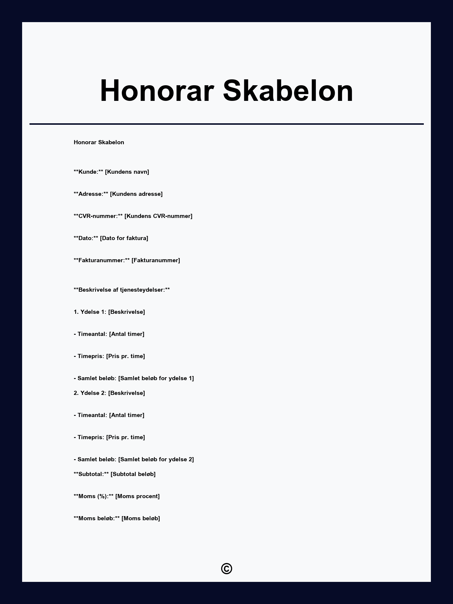 Honorar Skabelon