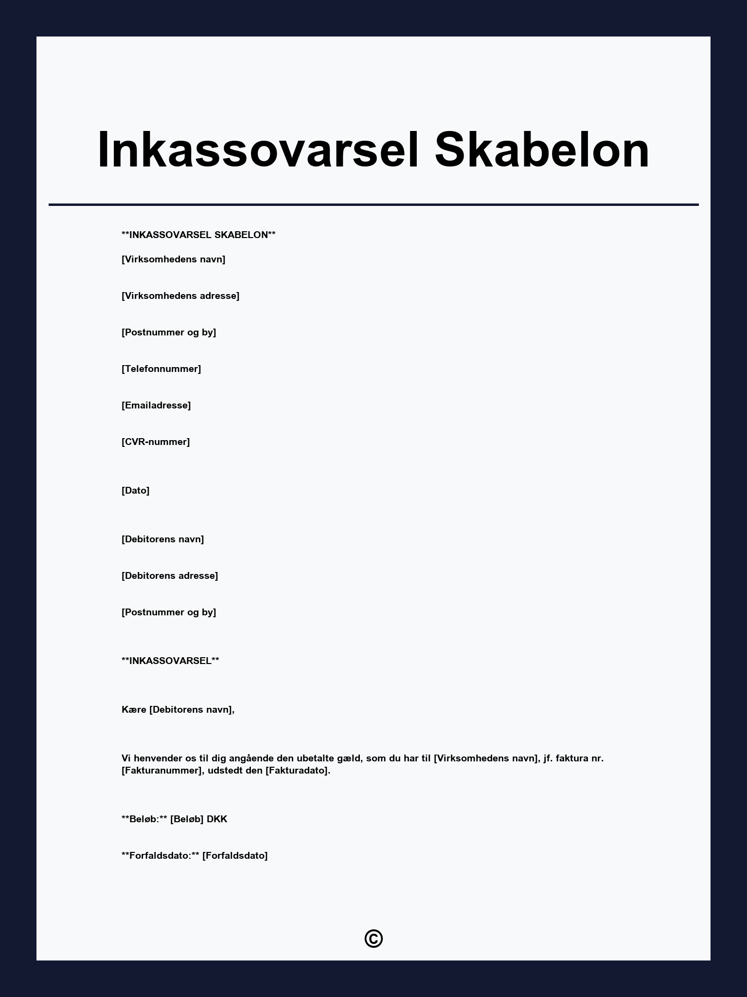 Inkassovarsel Skabelon