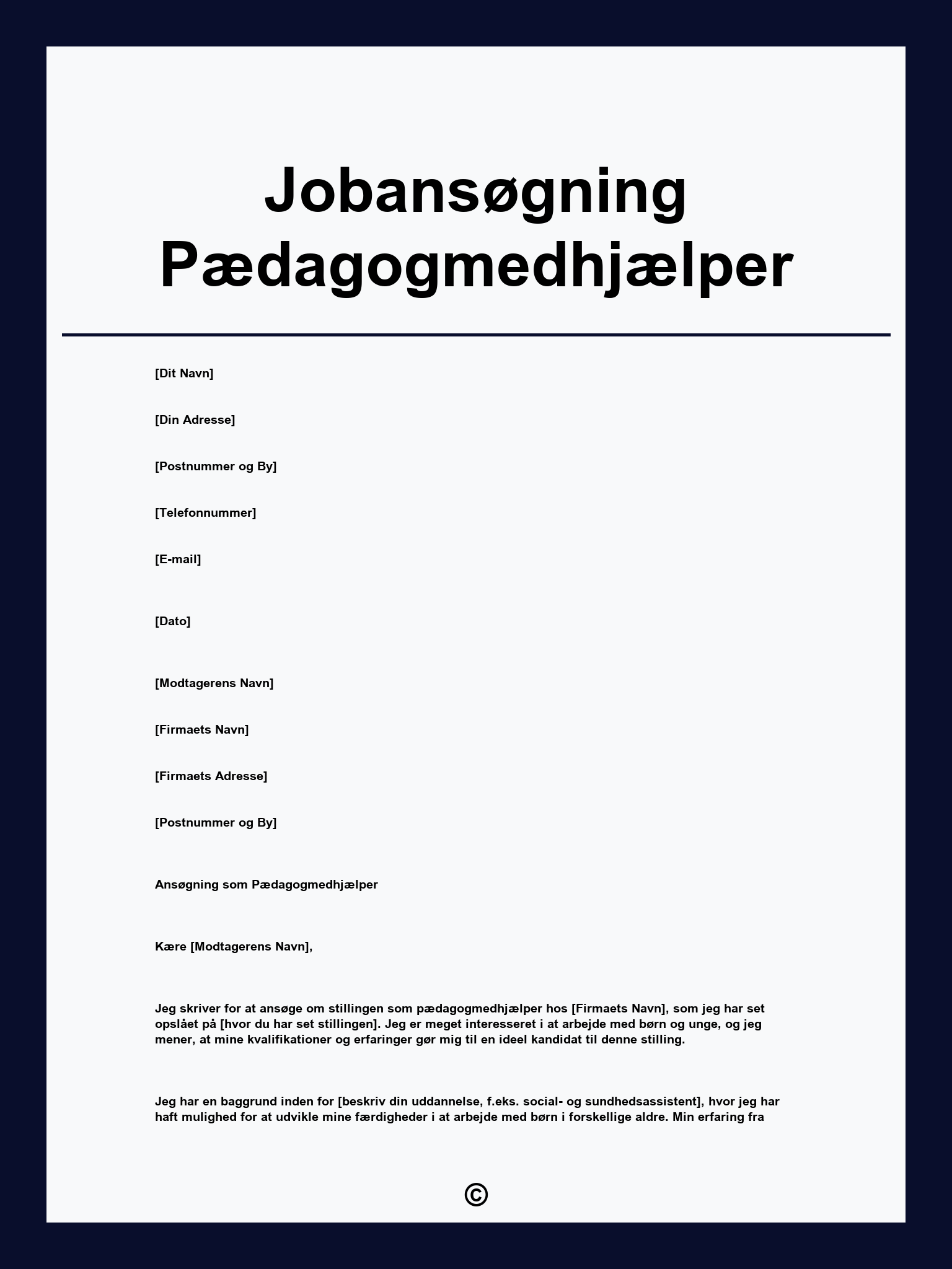 Jobansøgning Pædagogmedhjælper