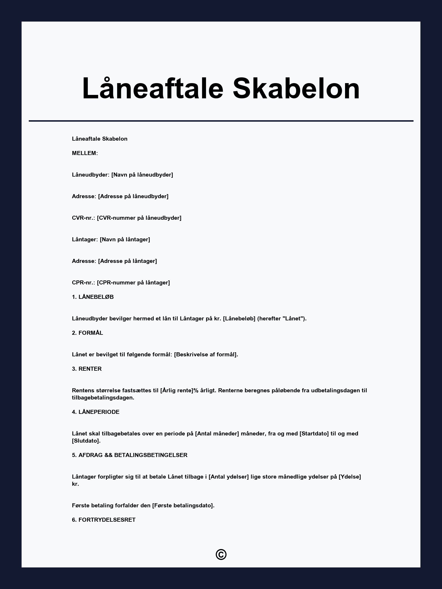 Låneaftale Skabelon