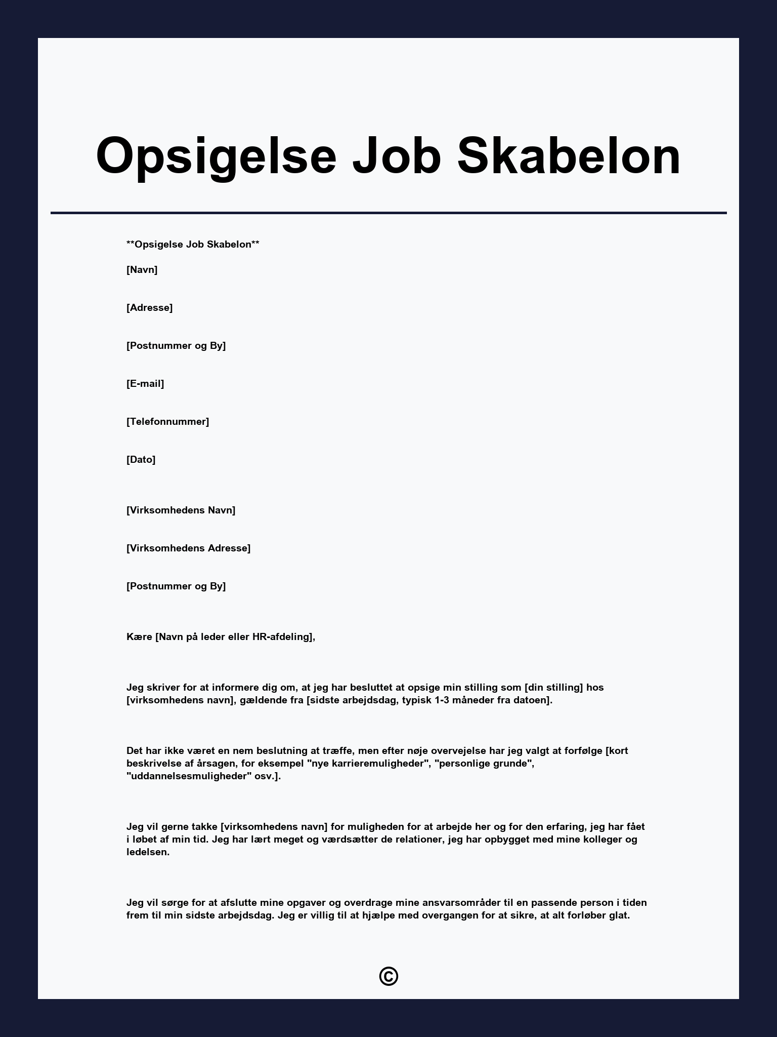 Opsigelse Job Skabelon