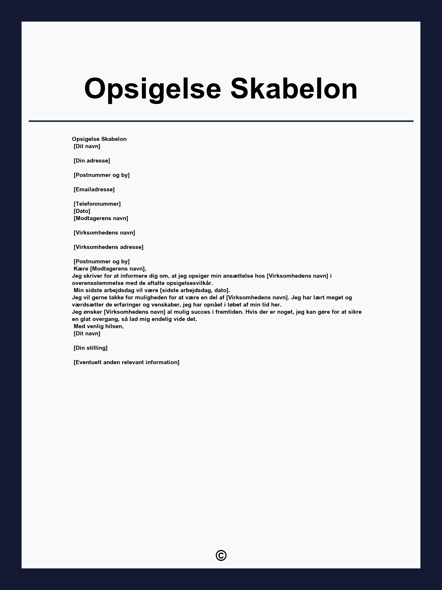 Opsigelse Skabelon