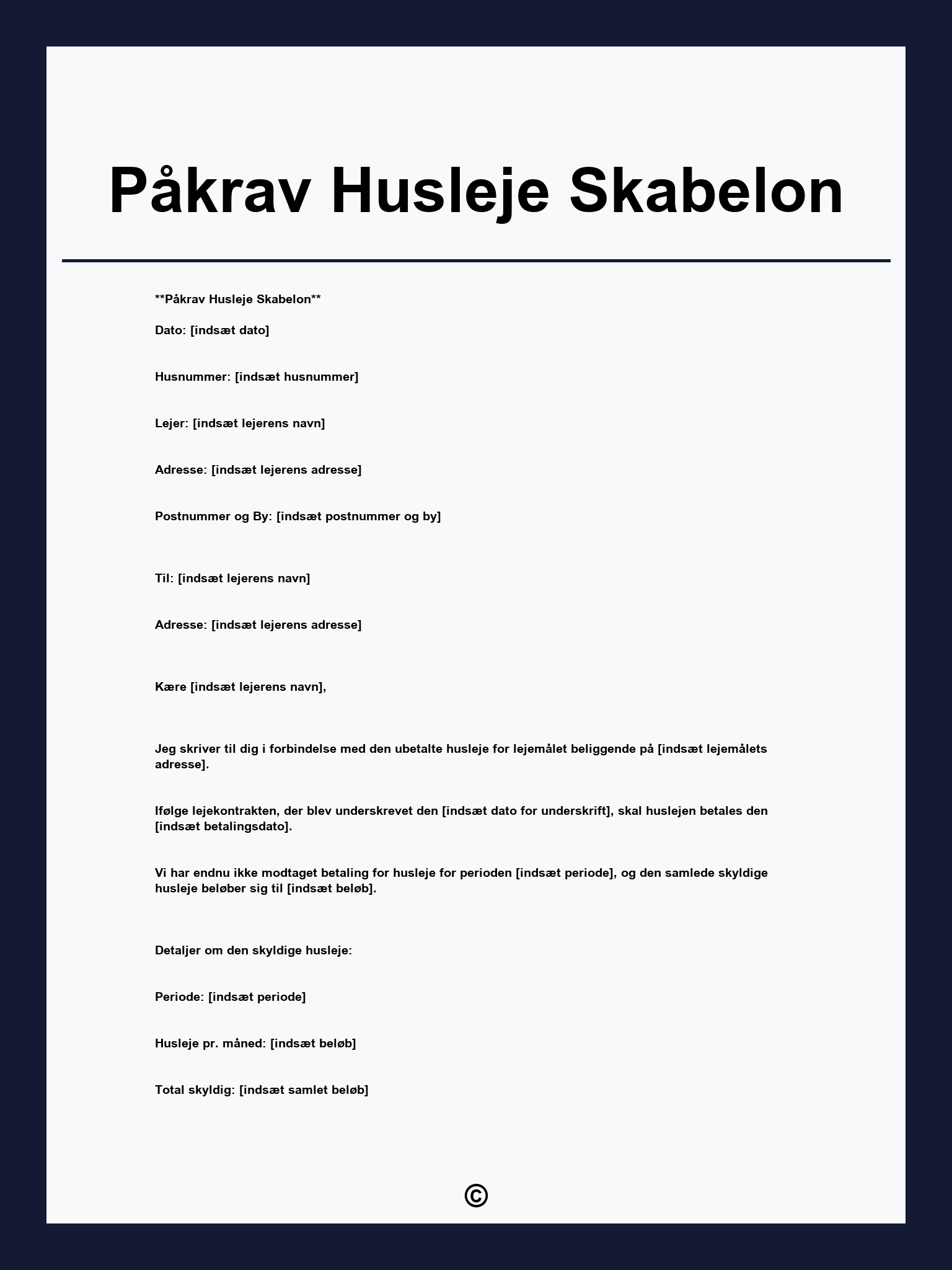 Påkrav Husleje Skabelon