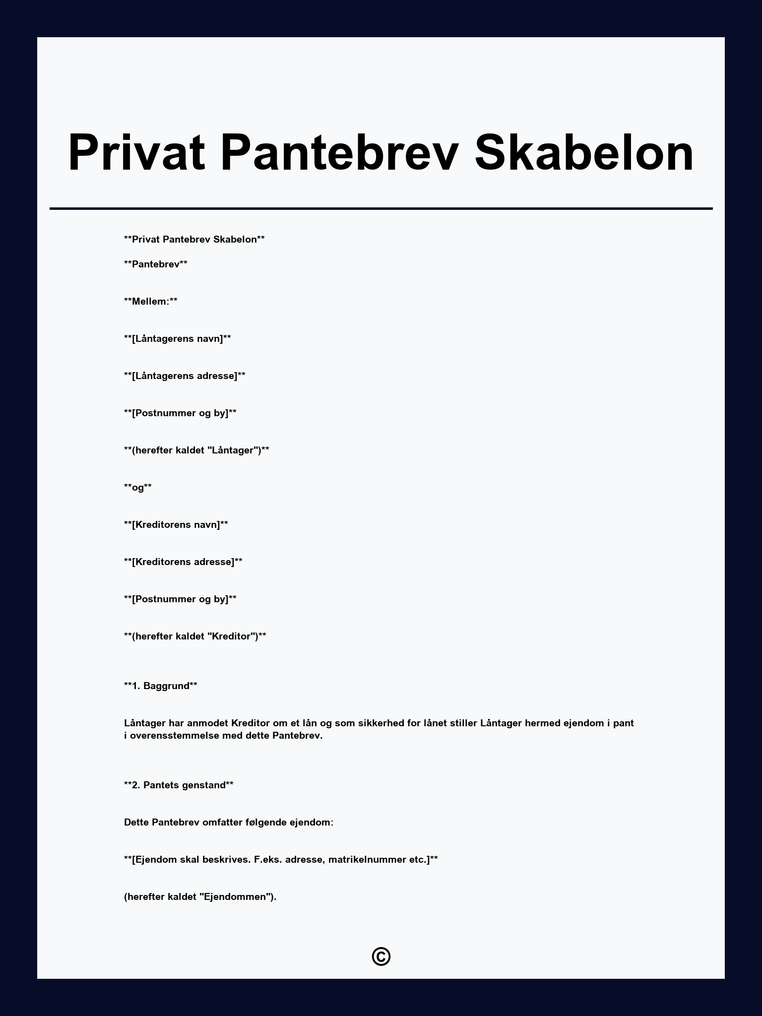 Privat Pantebrev Skabelon