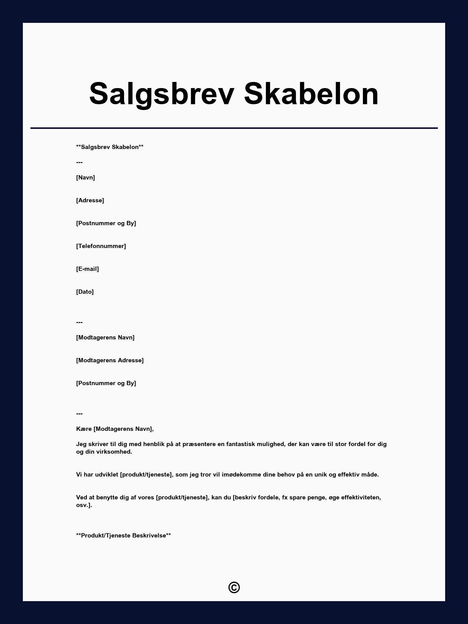 Salgsbrev Skabelon