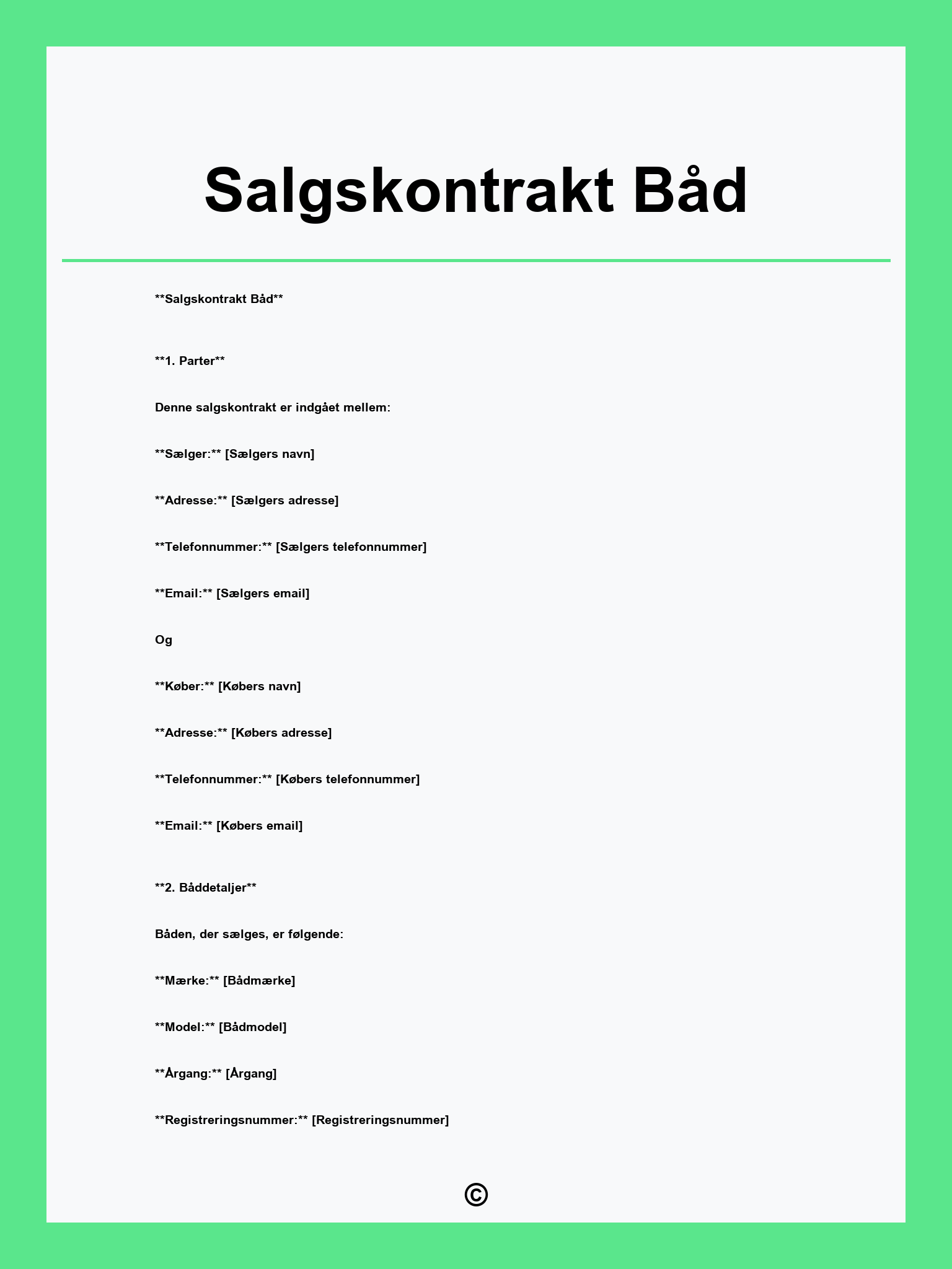 Salgskontrakt Båd