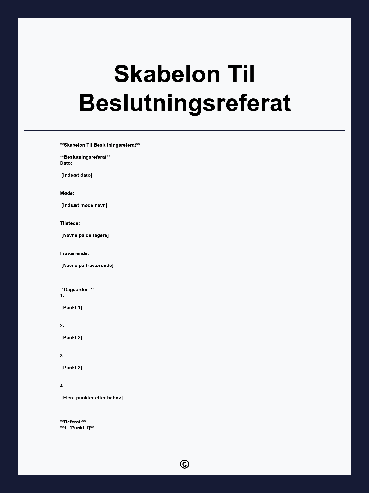 Skabelon Til Beslutningsreferat