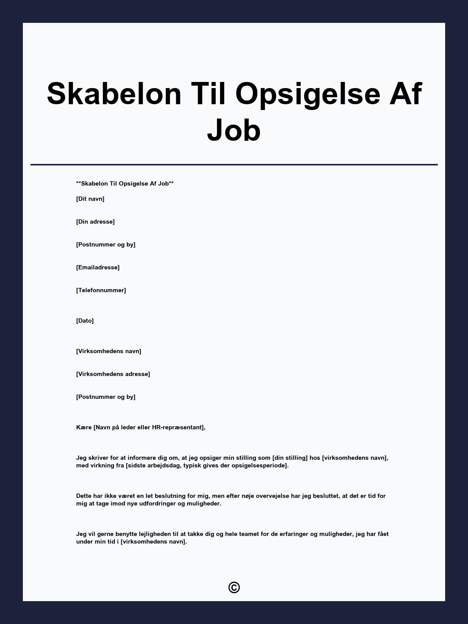 Skabelon Til Opsigelse Af Job