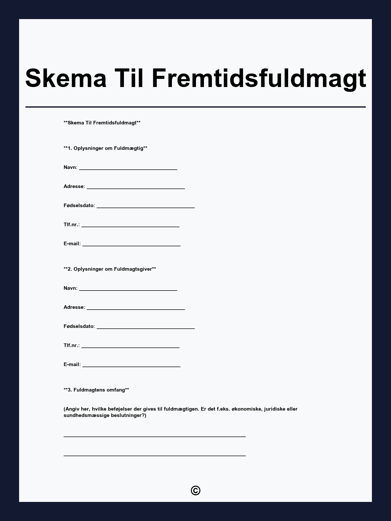 Skema Til Fremtidsfuldmagt
