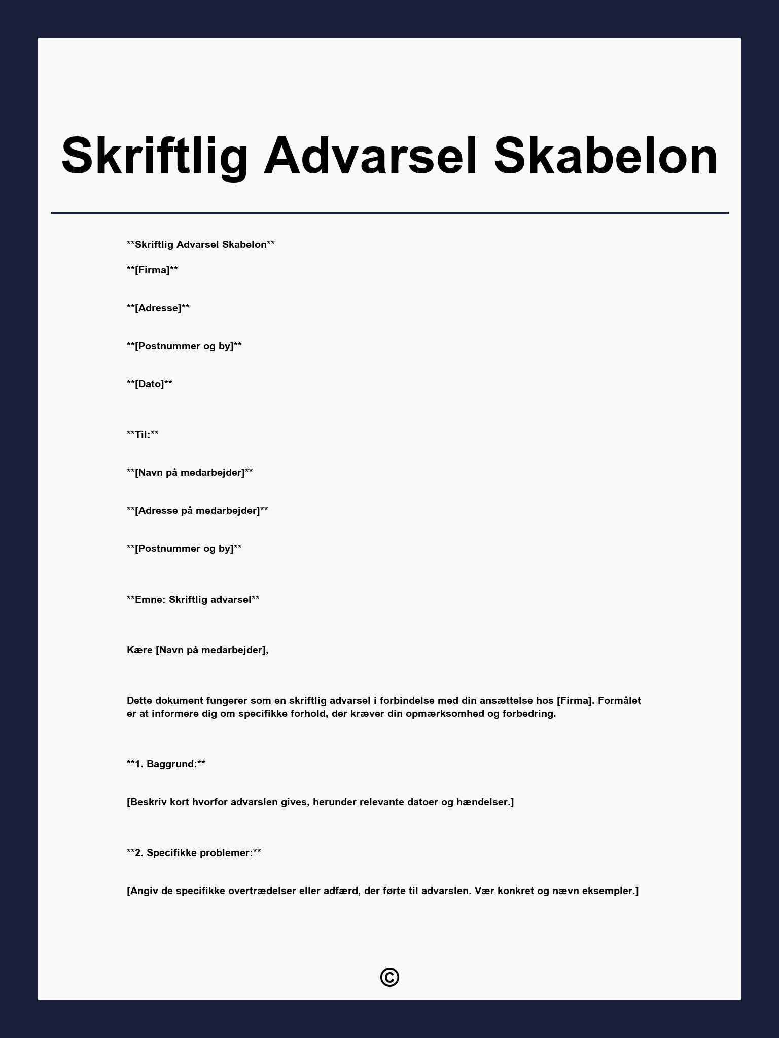 Skriftlig Advarsel Skabelon