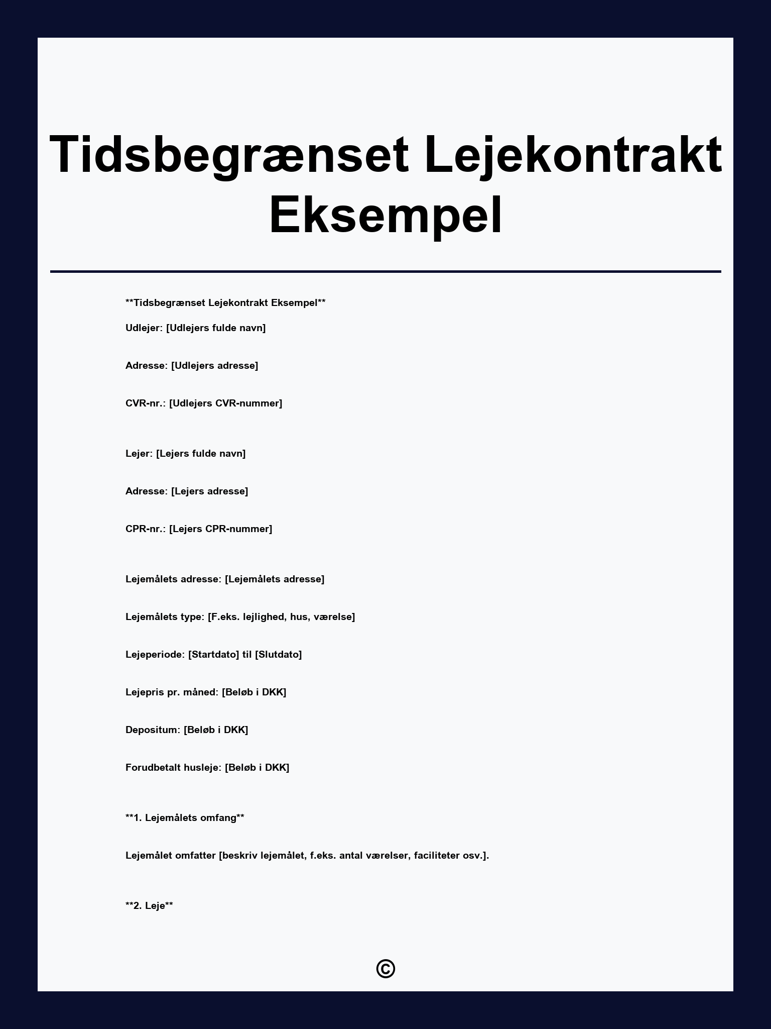 Tidsbegrænset Lejekontrakt Eksempel