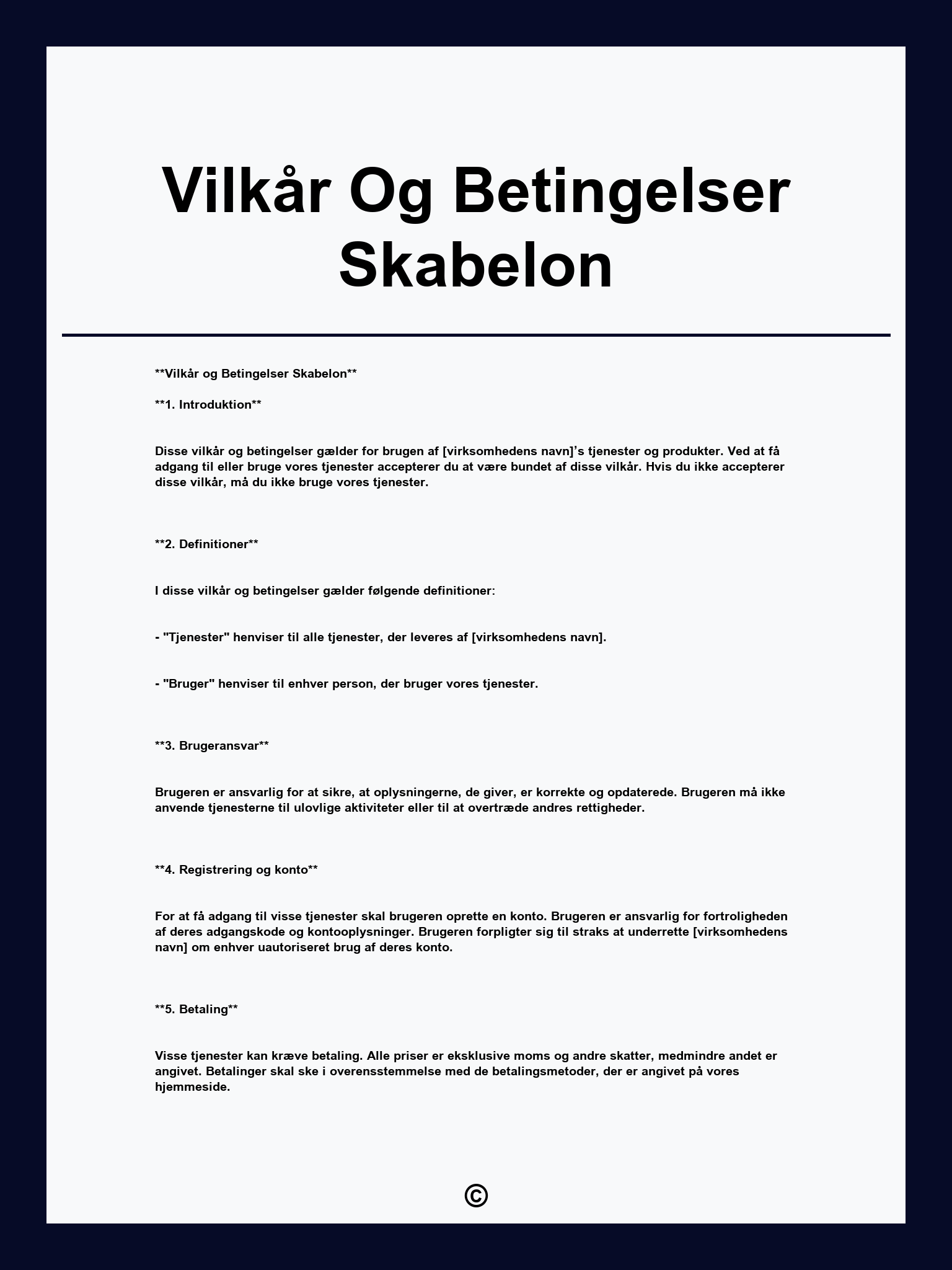 Vilkår Og Betingelser Skabelon